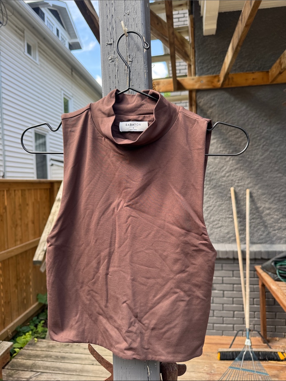 Babaton Brown Sleeveless Mock Neck Crop Top